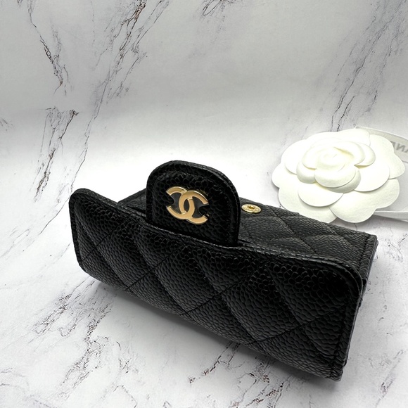 ❌❌SOLD Chanel Wallet Classic Card Holder Flap Black Caviar CC Gold Mini Wallet - Picture 13 of 13